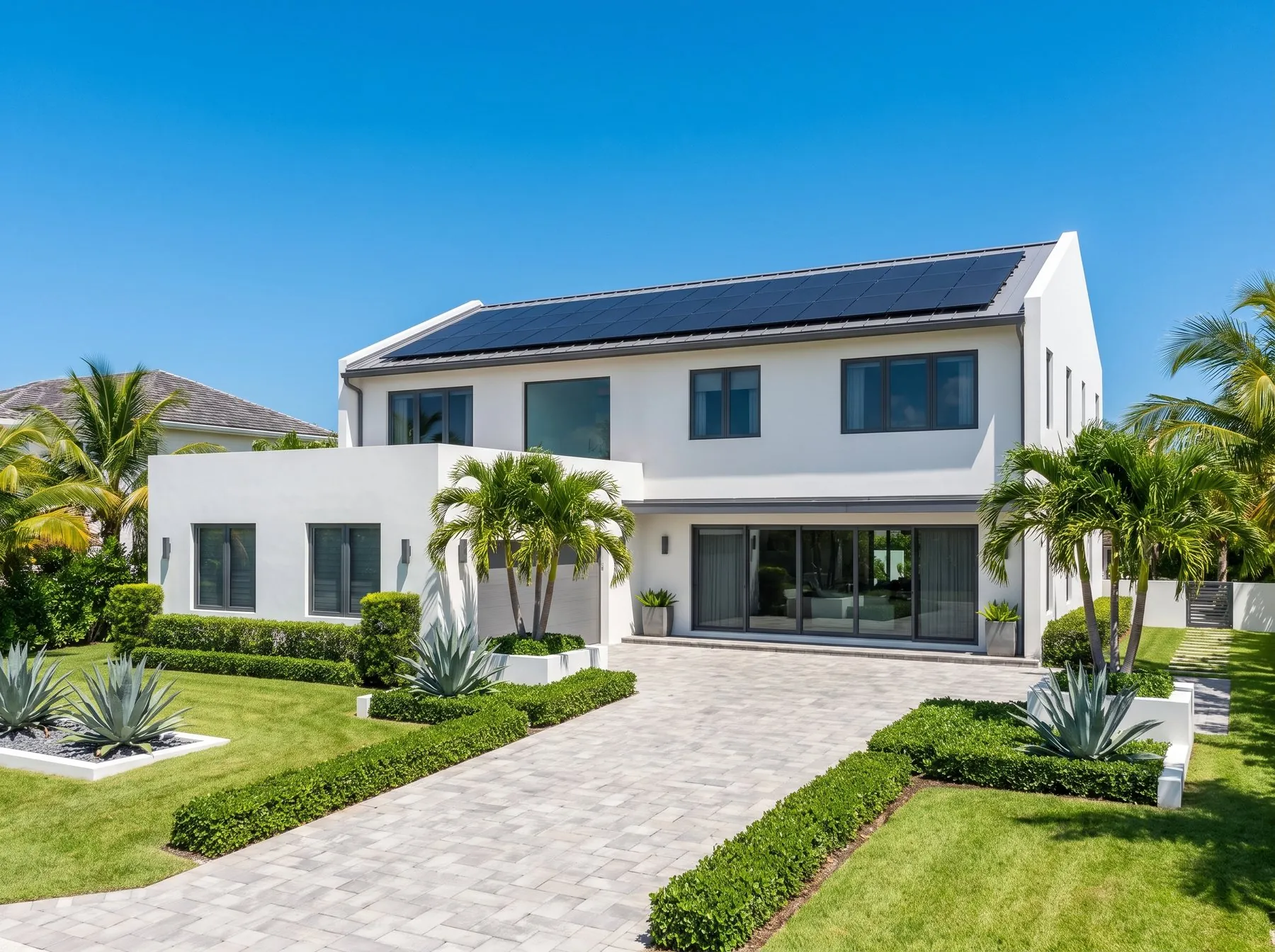 Vivienda dominicana con paneles solares instalados en el techo