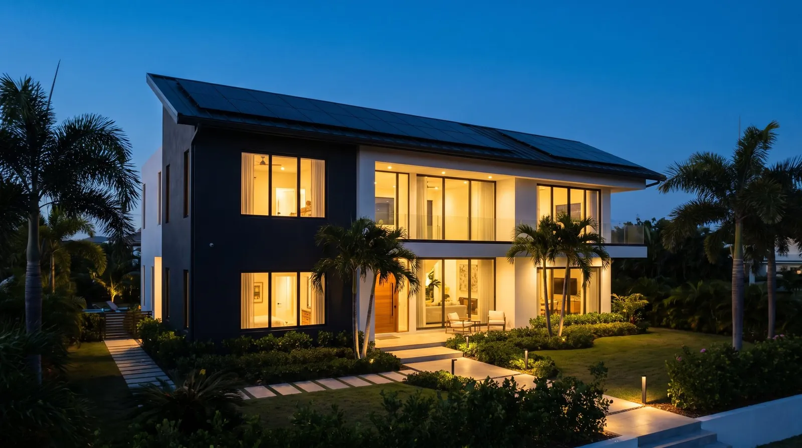 Casa residencial con arreglo de paneles solares en el techo